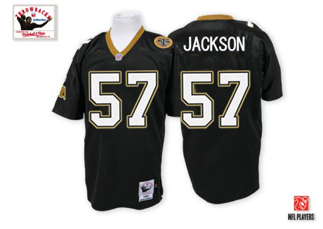 Men's Authentic Rickey Jackson Mitchell and Ness Jersey Black Home - #57 Throwback NFL New Orleans Saints